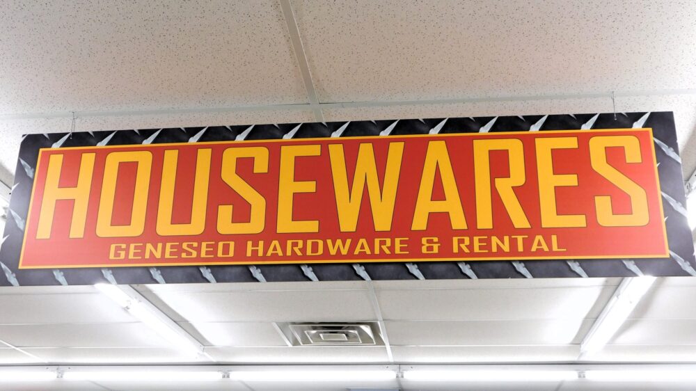 Housewares overhead sign – Geneseo Hardware and Rental – Geneseo, NY