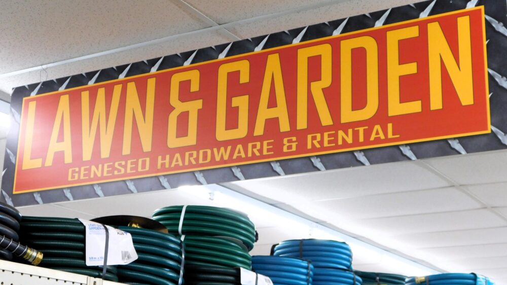 Lawn and Garden full overhead sign – Geneseo Hardware and Rental – Geneseo, NY